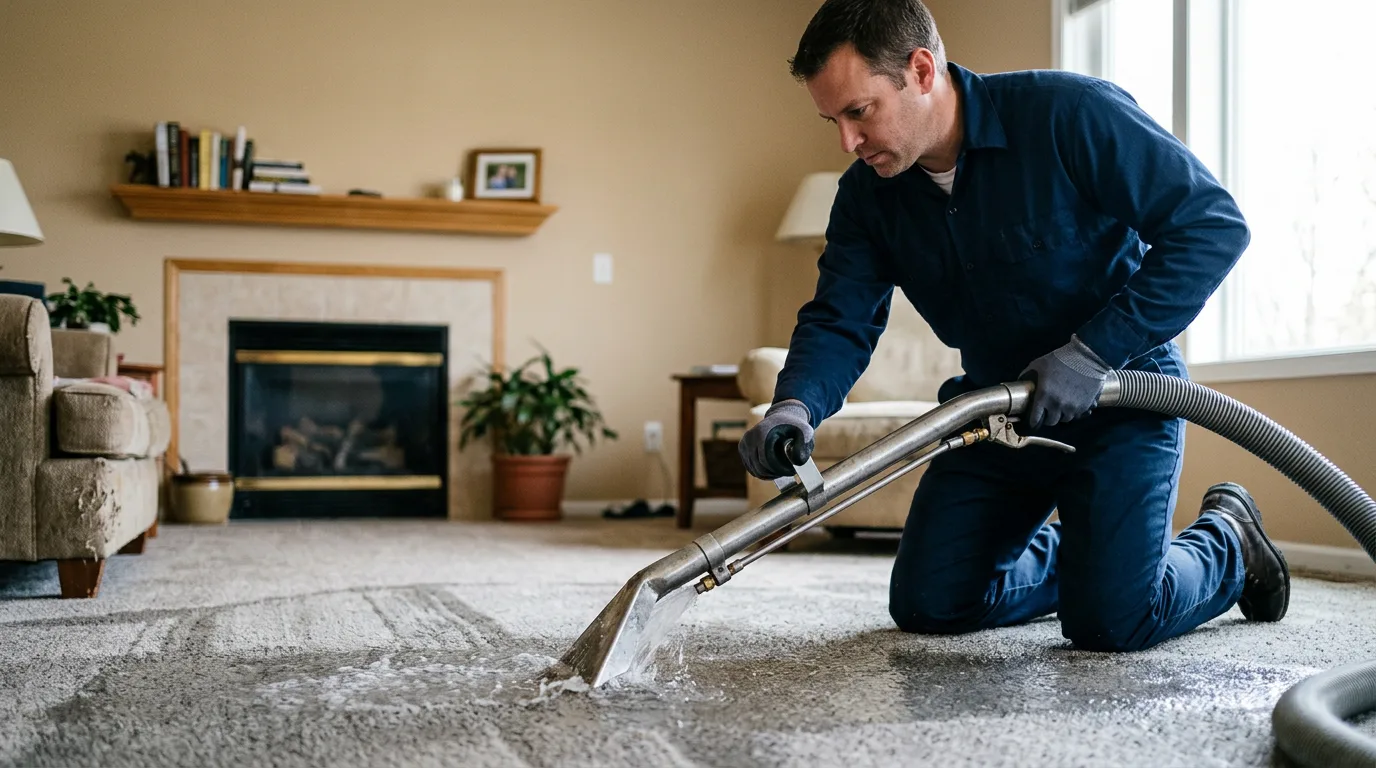 Water damage restoration technician working near Lynchburg, MO